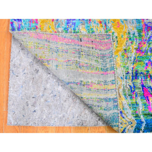 3'x10' Colorful Sari Silk with Textured Wool The Lava Design Wide Runner Hand Knotted Oriental Rug FWR357012