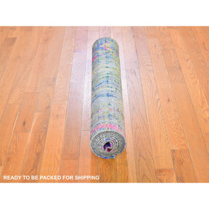 3'x10' Colorful Sari Silk with Textured Wool The Lava Design Wide Runner Hand Knotted Oriental Rug FWR357012