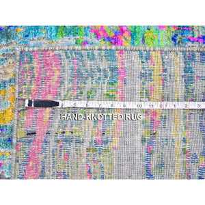 3'x10' Colorful Sari Silk with Textured Wool The Lava Design Wide Runner Hand Knotted Oriental Rug FWR357012