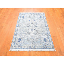 Load image into Gallery viewer, 3&#39;x5&#39; Ivory Distressed Oushak Pure Silk with Textured Wool Hand Knotted Oriental Rug FWR357030