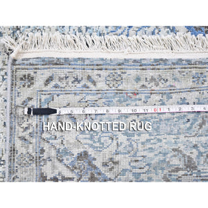 3'x5' Ivory Distressed Oushak Pure Silk with Textured Wool Hand Knotted Oriental Rug FWR357030