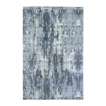 Load image into Gallery viewer, 6&#39;x9&#39;3&quot; Ivory Abstract Design Denser Weave Wool with Real Silk Hi-Low Pile Hand Knotted Oriental Rug FWR357114