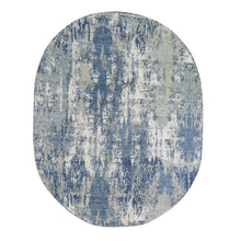 Load image into Gallery viewer, 8&#39;1&quot;x10&#39;1&quot; Blue Abstract Design Wool and Real Silk Oval Hand Knotted Oriental Rug FWR357126