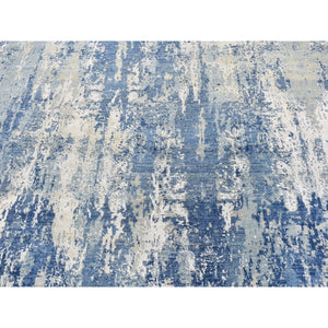 8'1"x10'1" Blue Abstract Design Wool and Real Silk Oval Hand Knotted Oriental Rug FWR357126