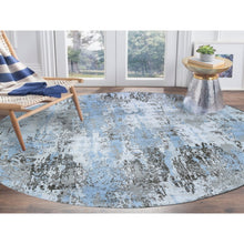Load image into Gallery viewer, 8&#39;1&quot;x8&#39;1&quot; Baby Blue Wool with Real Silk Abstract Design Denser Weave Hi-Low Pile Hand Knotted Round Oriental Rug FWR357138
