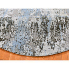 Load image into Gallery viewer, 8&#39;1&quot;x8&#39;1&quot; Baby Blue Wool with Real Silk Abstract Design Denser Weave Hi-Low Pile Hand Knotted Round Oriental Rug FWR357138