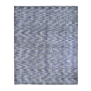 8'2"x10' Fence Design with Blue Wool and Art Silk Tone on Tone Hand Loomed Oriental Rug FWR357204