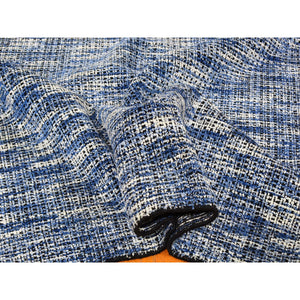 8'2"x10' Fence Design with Blue Wool and Art Silk Tone on Tone Hand Loomed Oriental Rug FWR357204