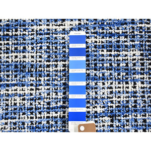 8'2"x10' Fence Design with Blue Wool and Art Silk Tone on Tone Hand Loomed Oriental Rug FWR357204