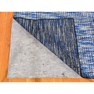 8'2"x10' Fence Design with Blue Wool and Art Silk Tone on Tone Hand Loomed Oriental Rug FWR357204