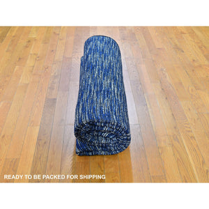 8'2"x10' Fence Design with Blue Wool and Art Silk Tone on Tone Hand Loomed Oriental Rug FWR357204