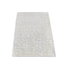 Load image into Gallery viewer, 2&#39;x3&#39; Ivory Hand Knotted Pure Silk with Textured Wool Tone on Tone Oriental Rug FWR357228