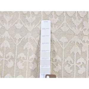 2'x3' Ivory Hand Knotted Pure Silk with Textured Wool Tone on Tone Oriental Rug FWR357228