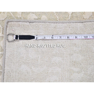 2'x3' Ivory Hand Knotted Pure Silk with Textured Wool Tone on Tone Oriental Rug FWR357228