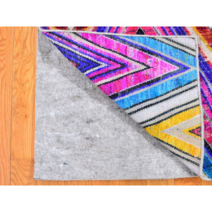 2'x3'1" Colorful Chevron Design Sari Silk with Textured Wool Hand Knotted Oriental Rug FWR357294