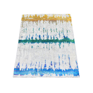 2'x3' THE CARDIAC Sari Silk with Textured Wool Hand Knotted Oriental Rug FWR357312