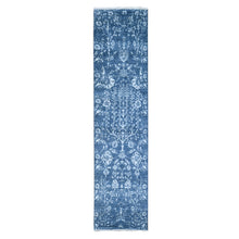 Load image into Gallery viewer, 2&#39;6&quot;x10&#39;2&quot; Tone on Tone Oceanic Colors Runner Wool and Silk Hand Knotted Oriental Rug FWR357354