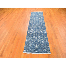 Load image into Gallery viewer, 2&#39;6&quot;x10&#39;2&quot; Tone on Tone Oceanic Colors Runner Wool and Silk Hand Knotted Oriental Rug FWR357354