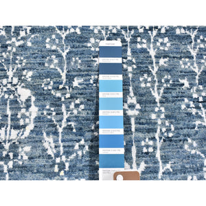 2'6"x10'2" Tone on Tone Oceanic Colors Runner Wool and Silk Hand Knotted Oriental Rug FWR357354