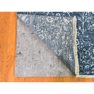 2'6"x10'2" Tone on Tone Oceanic Colors Runner Wool and Silk Hand Knotted Oriental Rug FWR357354