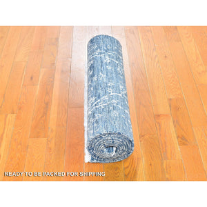 2'6"x10'2" Tone on Tone Oceanic Colors Runner Wool and Silk Hand Knotted Oriental Rug FWR357354