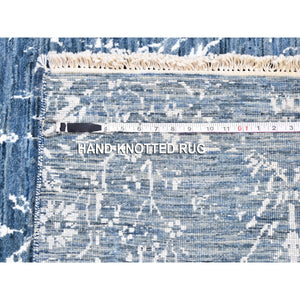 2'6"x10'2" Tone on Tone Oceanic Colors Runner Wool and Silk Hand Knotted Oriental Rug FWR357354