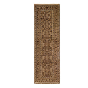 3'2"x9'6" Washed Out Afghan Baluch Pure Wool Runner with Earth Tones Hand Knotted Oriental Rug FWR357360
