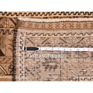 3'2"x9'6" Washed Out Afghan Baluch Pure Wool Runner with Earth Tones Hand Knotted Oriental Rug FWR357360