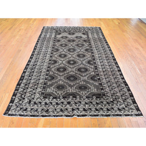 5'8"x9'10" Silver and Charcoal Black Washed Afghan Baluch Pure Wool Hand Knotted Oriental Rug FWR357384