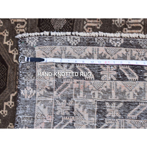 5'8"x9'10" Silver and Charcoal Black Washed Afghan Baluch Pure Wool Hand Knotted Oriental Rug FWR357384