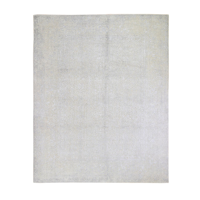 8'x10' Beige Wool and Plant Based Silk Hand Loomed Fine Jacquard with Erased Design Oriental Rug FWR357396