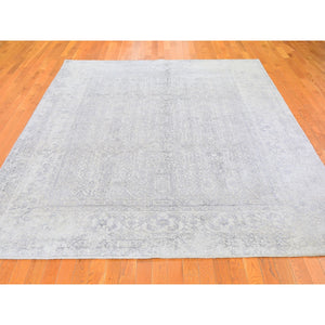 8'x10' Beige Wool and Plant Based Silk Hand Loomed Fine Jacquard with Erased Design Oriental Rug FWR357396