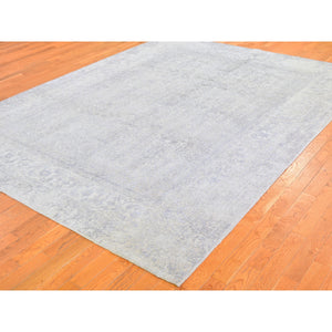 8'x10' Beige Wool and Plant Based Silk Hand Loomed Fine Jacquard with Erased Design Oriental Rug FWR357396
