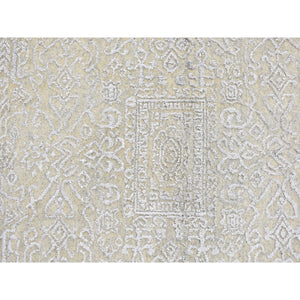 8'x10' Beige Wool and Plant Based Silk Hand Loomed Fine Jacquard with Erased Design Oriental Rug FWR357396