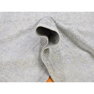 8'x10' Beige Wool and Plant Based Silk Hand Loomed Fine Jacquard with Erased Design Oriental Rug FWR357396