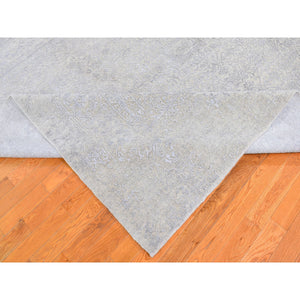 8'x10' Beige Wool and Plant Based Silk Hand Loomed Fine Jacquard with Erased Design Oriental Rug FWR357396