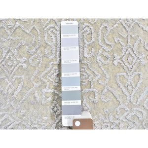 8'x10' Beige Wool and Plant Based Silk Hand Loomed Fine Jacquard with Erased Design Oriental Rug FWR357396