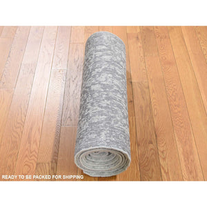 2'5"x8' Gray Jacquard Hand Loomed Broken Cypress Tree Design Silken Thick and Plush Runner Oriental Rug FWR357414