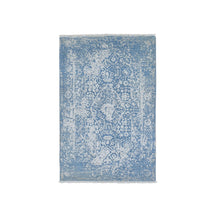 Load image into Gallery viewer, 3&#39;x5&#39; Blue Broken Persian Design Wool and Pure Silk Hand Knotted Oriental Rug FWR357456