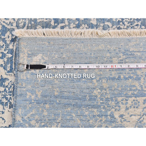 3'x5' Blue Broken Persian Design Wool and Pure Silk Hand Knotted Oriental Rug FWR357456