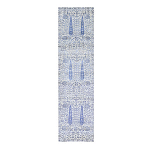 2'7"x10'1" Ivory Willow and Cypress Tree Design Silk with Textured Wool Hand Knotted Runner Oriental Rug FWR357540