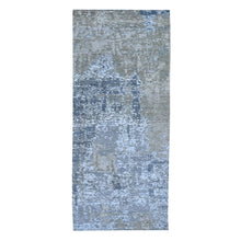 Load image into Gallery viewer, 2&#39;5&quot;x12&#39;1&quot; Gray Abstract Design Wool and Silk Hi-Low Pile Denser Weave Hand Knotted Oriental Rug FWR357702