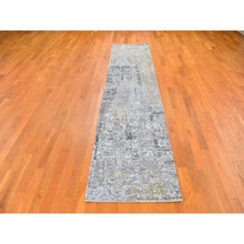 Load image into Gallery viewer, 2&#39;5&quot;x12&#39;1&quot; Gray Abstract Design Wool and Silk Hi-Low Pile Denser Weave Hand Knotted Oriental Rug FWR357702