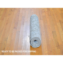 Load image into Gallery viewer, 2&#39;5&quot;x12&#39;1&quot; Gray Abstract Design Wool and Silk Hi-Low Pile Denser Weave Hand Knotted Oriental Rug FWR357702