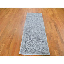 Load image into Gallery viewer, 2&#39;5&quot;x8&#39; Gray Jacquard Hand Loomed Broken Cypress Tree Design Wool and Silk Thick and Plush Runner Oriental Rug FWR357720