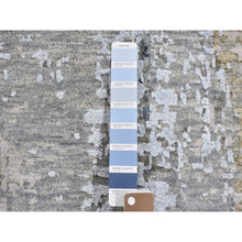 Load image into Gallery viewer, 2&#39;6&quot;x12&#39;3&quot; Silver Blue Abstract Design Wool and Silk Hi-Low Pile Dense Weave Hand Knotted Oriental Rug FWR357738