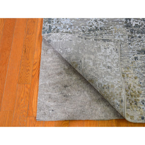 2'6"x12'3" Silver Blue Abstract Design Wool and Silk Hi-Low Pile Dense Weave Hand Knotted Oriental Rug FWR357738