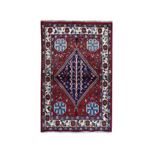 Load image into Gallery viewer, 3&#39;6&quot;x4&#39;9&quot; New Persian Shiraz Serrated Medallion, Birds, Pure Wool Hand Knotted Oriental Rug FWR357756