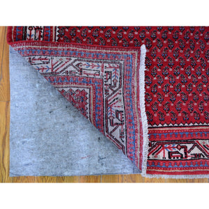3'8"x9'9" Red New Persian Sarouk Mir Pure Wool Wide Runner Hand Knotted Oriental Rug FWR357996