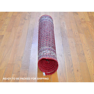 3'8"x9'9" Red New Persian Sarouk Mir Pure Wool Wide Runner Hand Knotted Oriental Rug FWR357996
